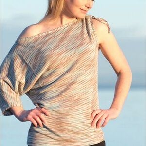 Rawganique Organic Hemp Womens Blouse Size Small Tan woven Tigress Off-kilter